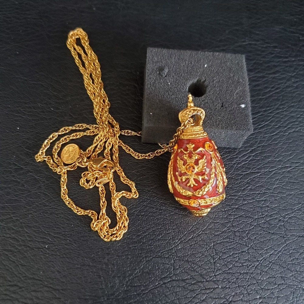 Joan Rivers Classics Collection 10th Anniversary Egg Necklace Red Gold Tone